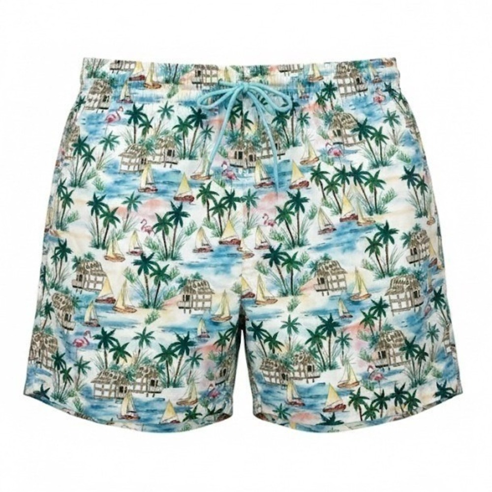 NEW Caribbean Swimwear Men's 4XB Tropical Flamingo Sailboat Beach Swim Trunks